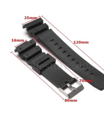 16mm x 25mm Black Replacement Pu Rubber Watch Strap Band