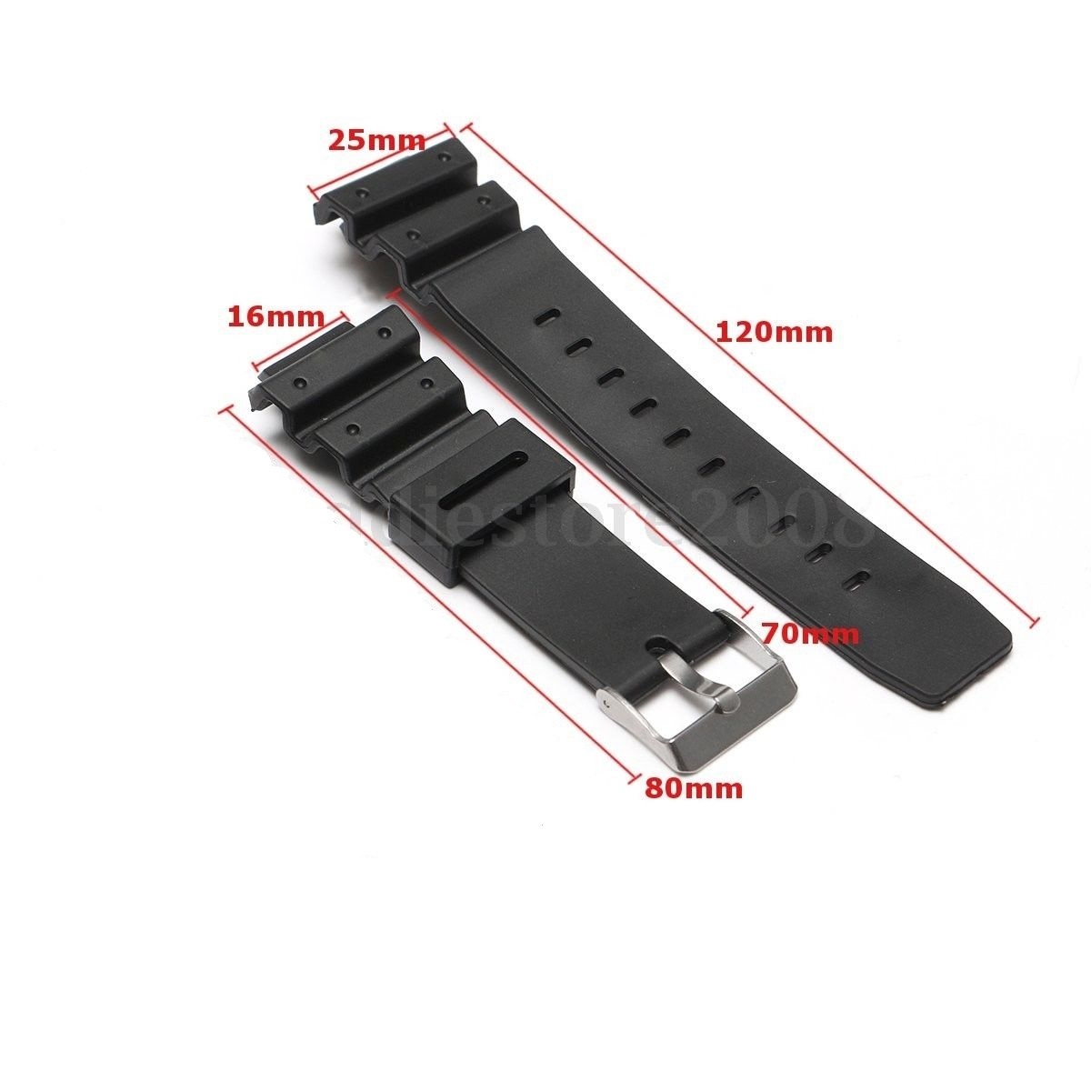 16mm x 25mm Black Replacement Pu Rubber Watch Strap Band - Image 2