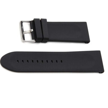 28mm Black Silicone Rubber Watch Band Strap with Silver Stainless Steel Buckle Clasp Waterproof Quality