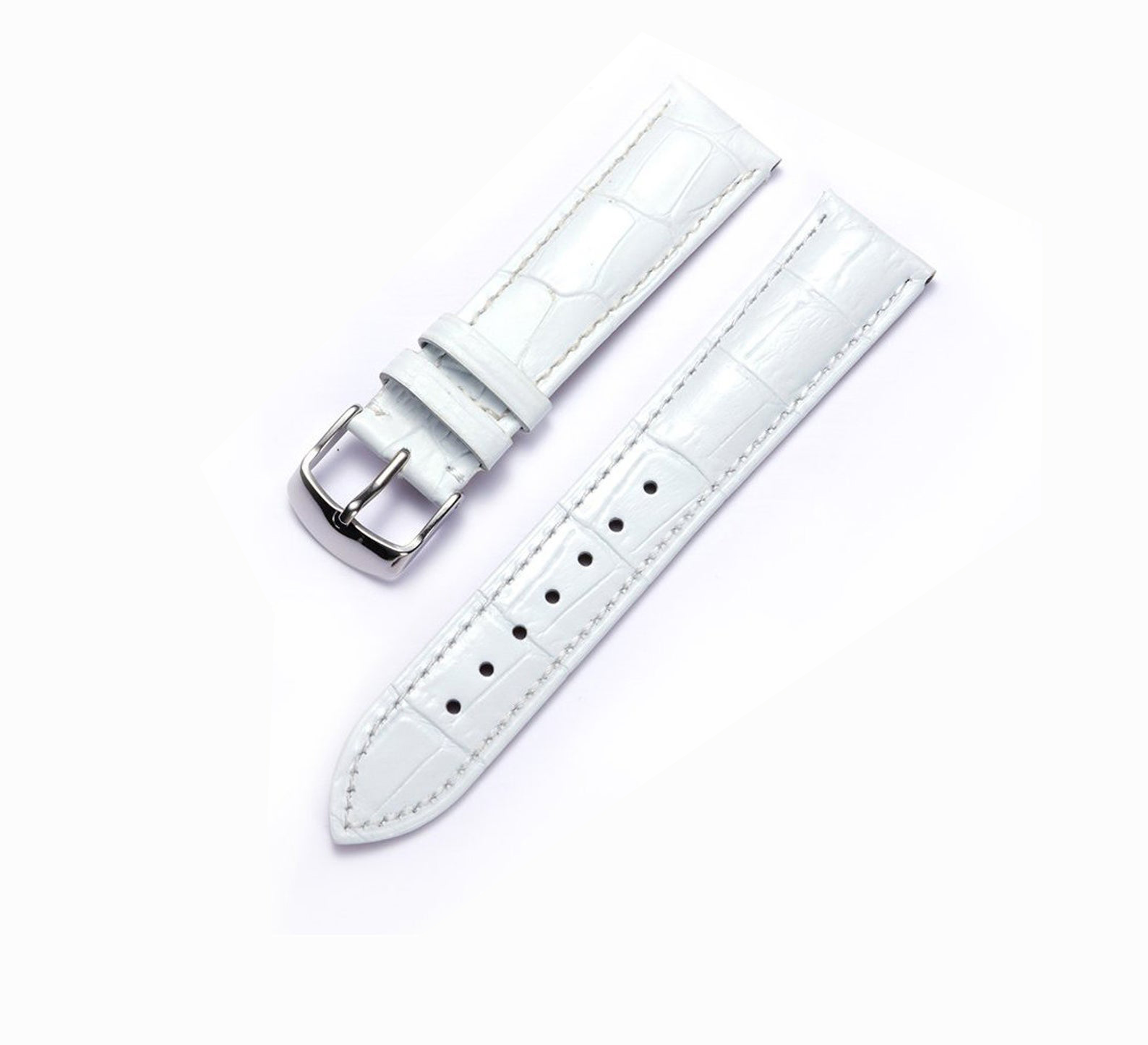18mm Genuine Leather Watch Band Strap Fits CAPELAND 65405 CHRONOGRAP White With White Stich Silver Buckle