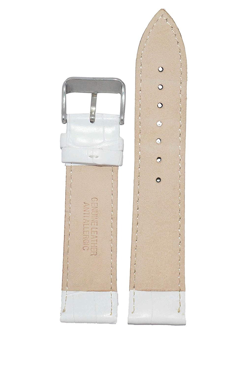 18mm Genuine Leather Watch Band Strap Fits CAPELAND 65405 CHRONOGRAP White With White Stich Silver Buckle - Image 2