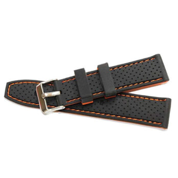 22mm Silicone Rubber Watch Strap Fits TIBRIDGE DUAL WINDER Black With Orange Pin