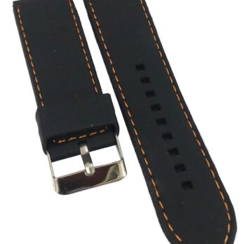 22mm Silicone Rubber Watch Band Strap Black With Orange Stich Pin Buckle-BWO-110