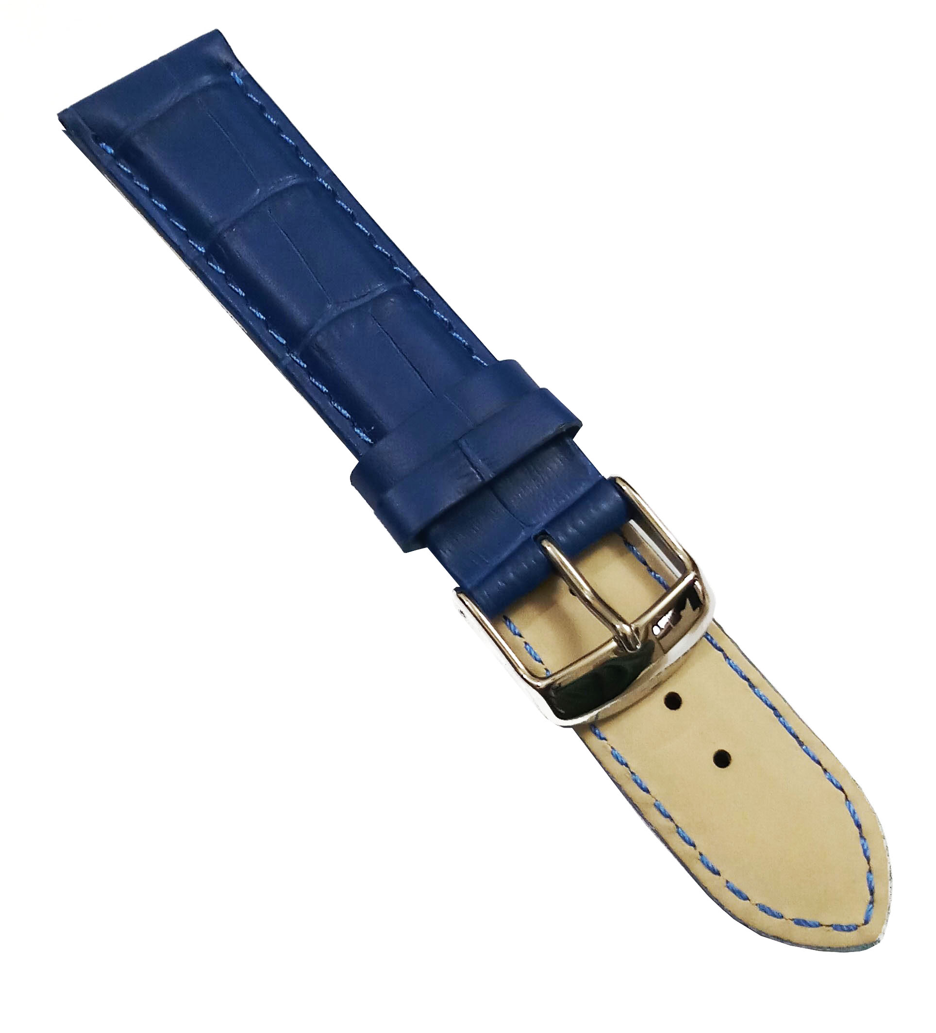 20mm Genuine Leather Watch Band Strap Fits HYDRO CONQUEST Blue Wih Blue Stich Pin Buckle - Image 4