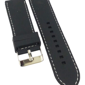 22mm Silicone Rubber Watch Band Strap Black With White Stich Pin Buckle-BWW-124