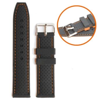 22mm Silicone Rubber Watch Band Strap Fits MDV 3840456 Black With Orange Pin