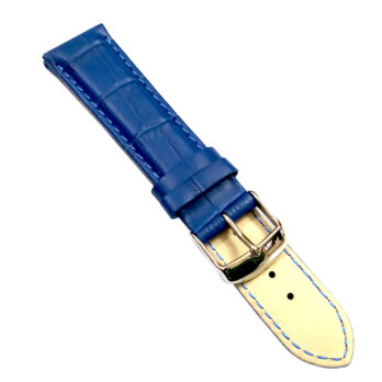 18mm Genuine Leather Watch Band Strap Fits 10003-10083 Blue With Blue Stich Silver Buckle