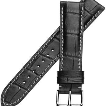 18mm Genuine Leather Watch Band Strap Fits  CLASSIMA 8692 8733 Black With White Stich Silver Buckle