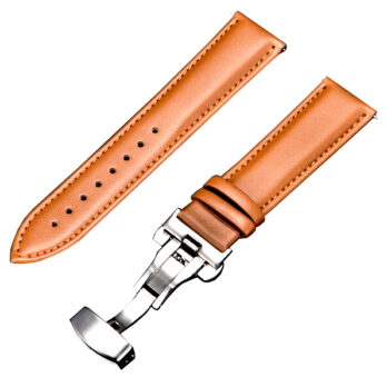 18mm Genuine Leather Tan Watch Band Strap for Men and Women | Comfortable and Durable Material | Deployment Silver Buckle-D6