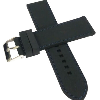 22mm Silicone Rubber Watch Band Strap Black With Blue Stich Pin Buckle -BWB-96
