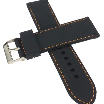 22mm Silicone Rubber Watch Band Strap Black With Orange Stich Pin Buckle-BWO-110