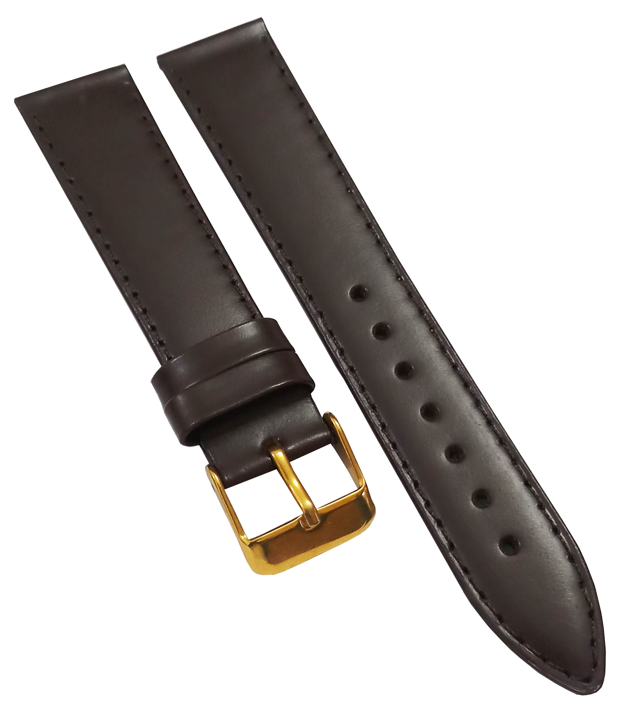 18mm Genuine Leather Watch Band Strap Fits 45-45.5MM Planet Ocean SEAMASTER Dark Brown Golden Pin Buckle