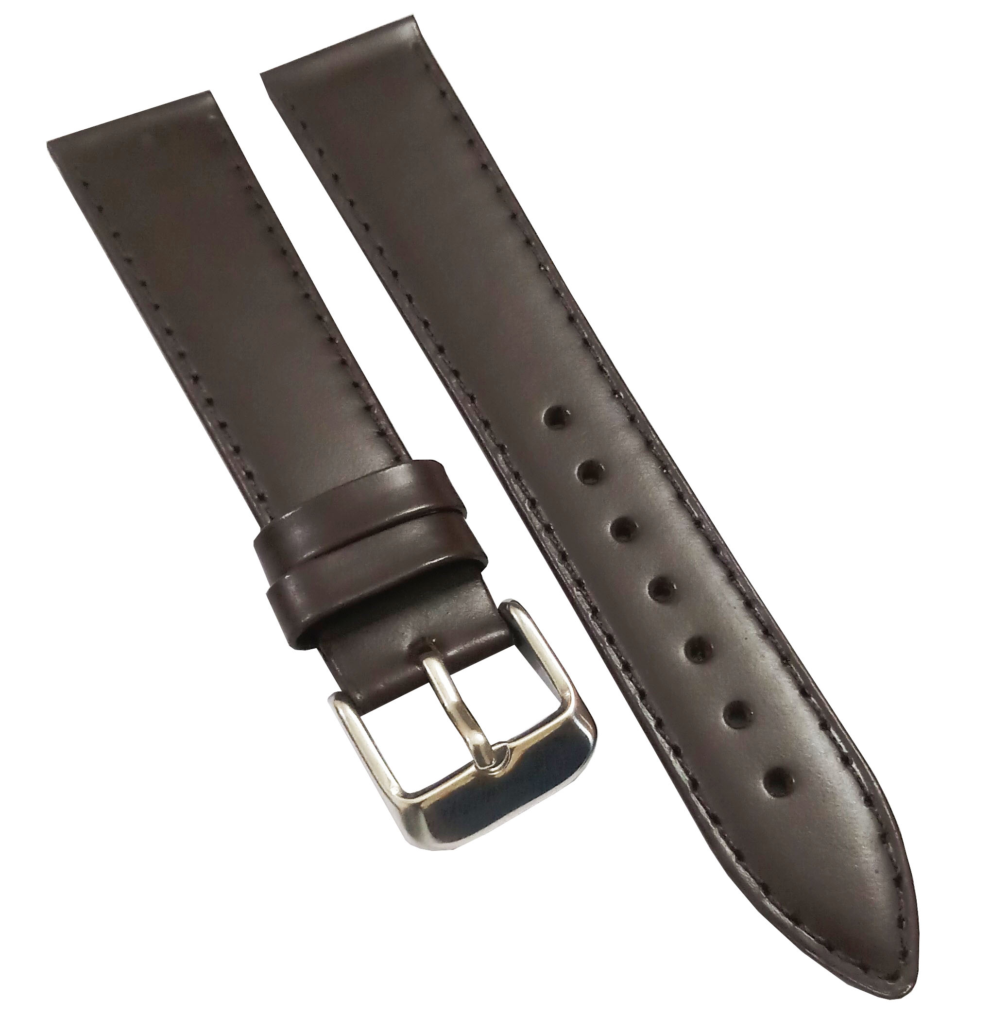 18mm Genuine Leather Watch Band Strap Fits 11255 SIGTURE II Dark Brown Silver Pin Buckle