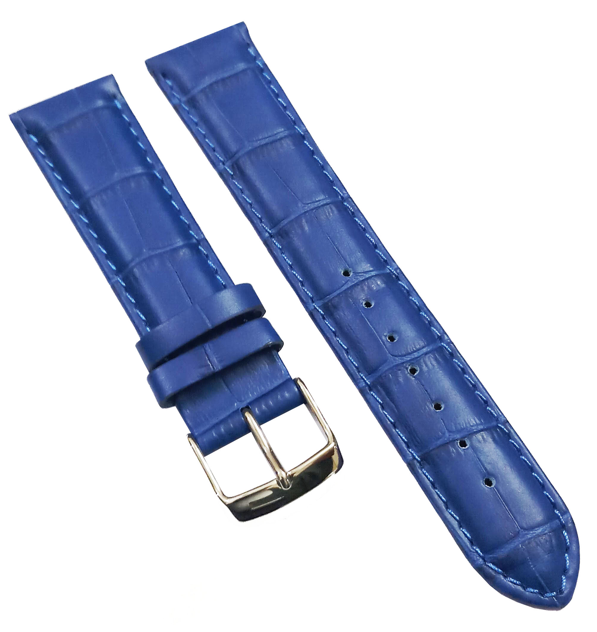 20mm Genuine Leather Watch Band Strap Fits HYDRO CONQUEST Blue Wih Blue Stich Pin Buckle - Image 2