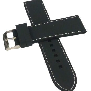 22mm Silicone Rubber Watch Band Strap Black With White Stich Pin Buckle-BWW-124