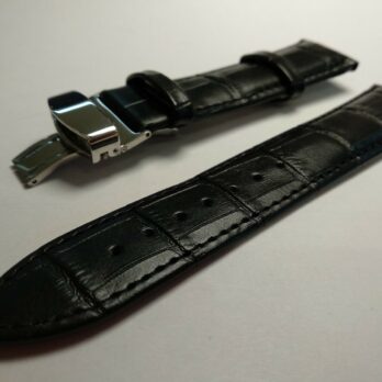 23mm Genuine Leather Black Watch Band Strap for Men and Women | Comfortable and Durable Material | Deployment Silver Buckle-D2