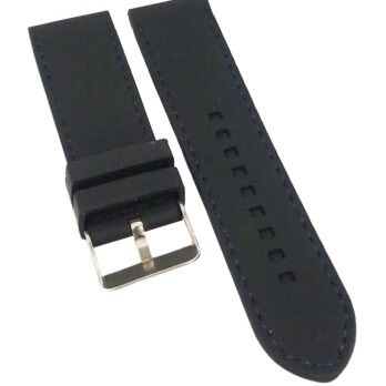 22mm Silicone Rubber Watch Band Strap Fits HYDRO CONQUEST Black With Black Stich Pin Buckle