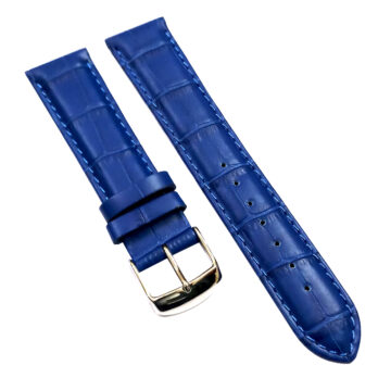 18mm Genuine Leather Watch Band Strap Fits 10003-10083 Blue With Blue Stich Silver Buckle