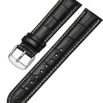 18mm Genuine Leather Watch Band Strap Fits  CLASSIMA 8692 8733 Black With White Stich Silver Buckle