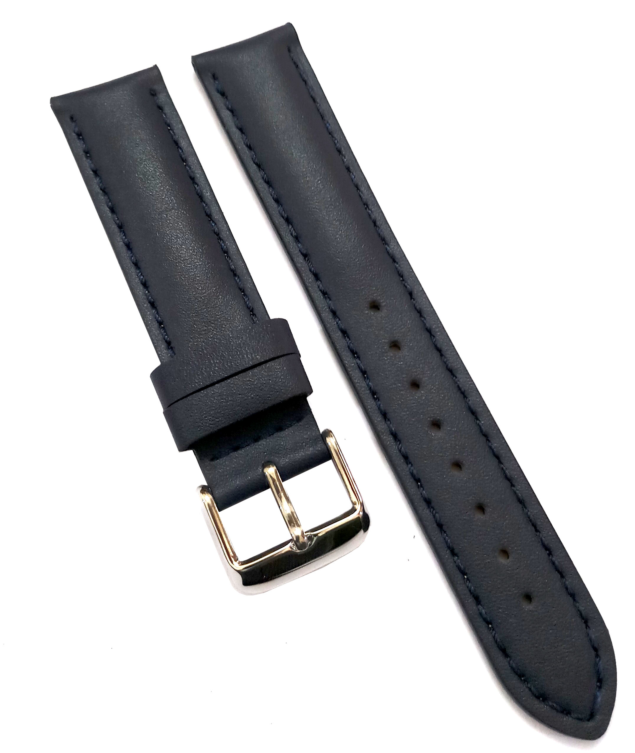 21mm Genuine Leather Watch Band Strap Fits SEA DWELLER DEEPSEA 116660 Black With Black Stich Silver Buckle - Image 2