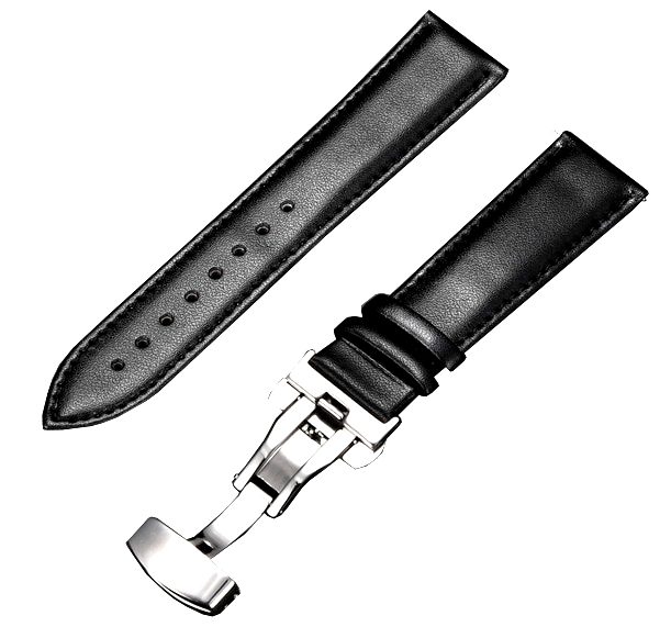 21mm Genuine Leather Watch Band Strap Fits SEA DWELLER DEEPSEA 116660 Black Deployment Silver Buckle-BS2 - Image 2