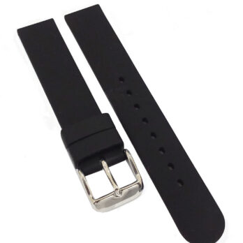 18mm Silicone Rubber Watch Band Strap Black Silver Buckle