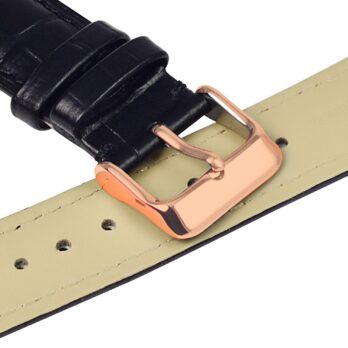17mm Genuine Leather Black Watch Band Strap for Men and Women | Comfortable and Durable Material | Rose Buckle-A1