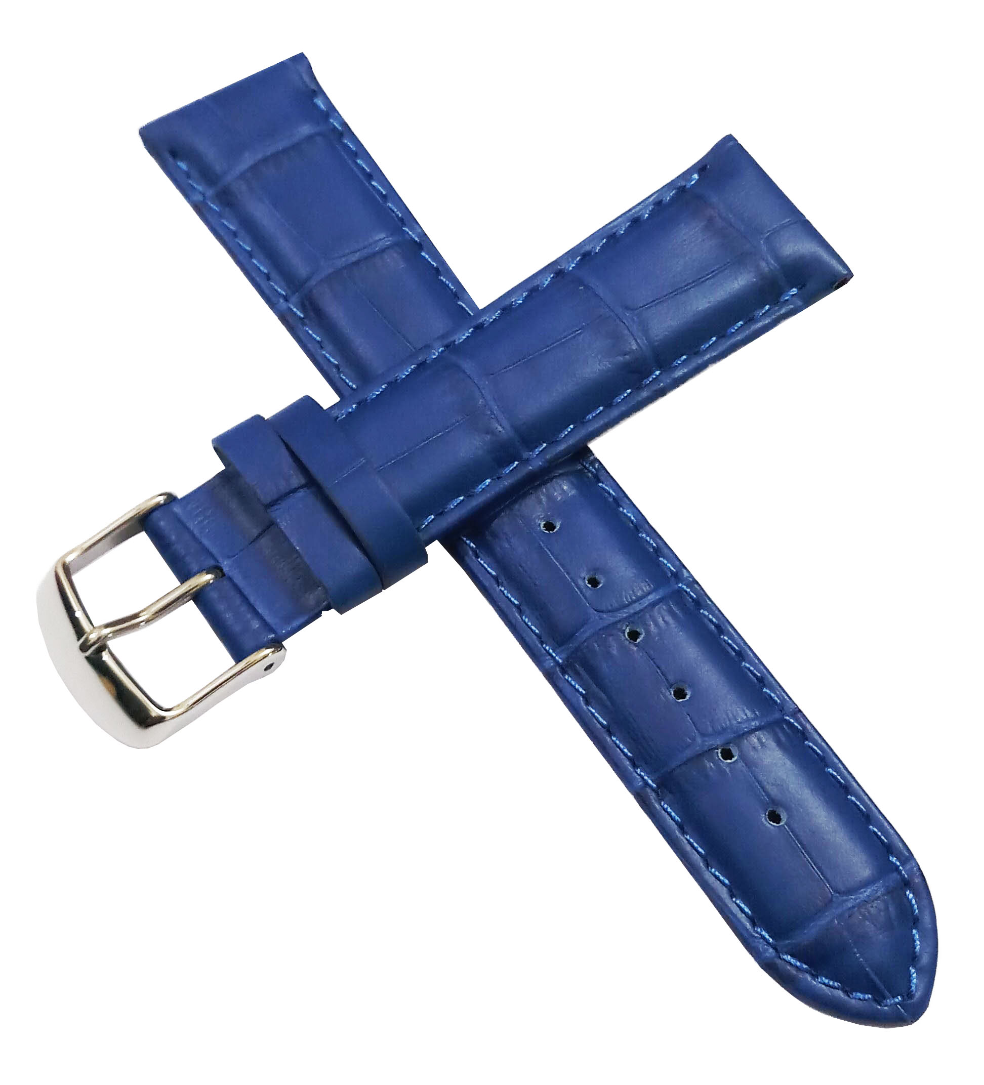 20mm Genuine Leather Watch Band Strap Fits HYDRO CONQUEST Blue Wih Blue Stich Pin Buckle