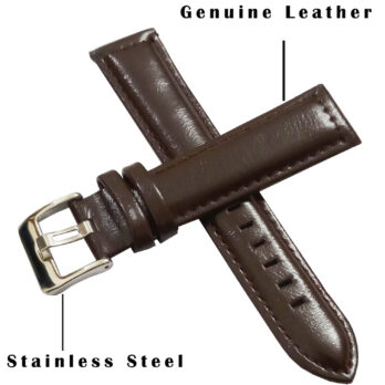 20mm Genuine Leather Watch Band Strap Fits HYDRO CONQUEST Brown With Brown Stich Pin Buckle-1