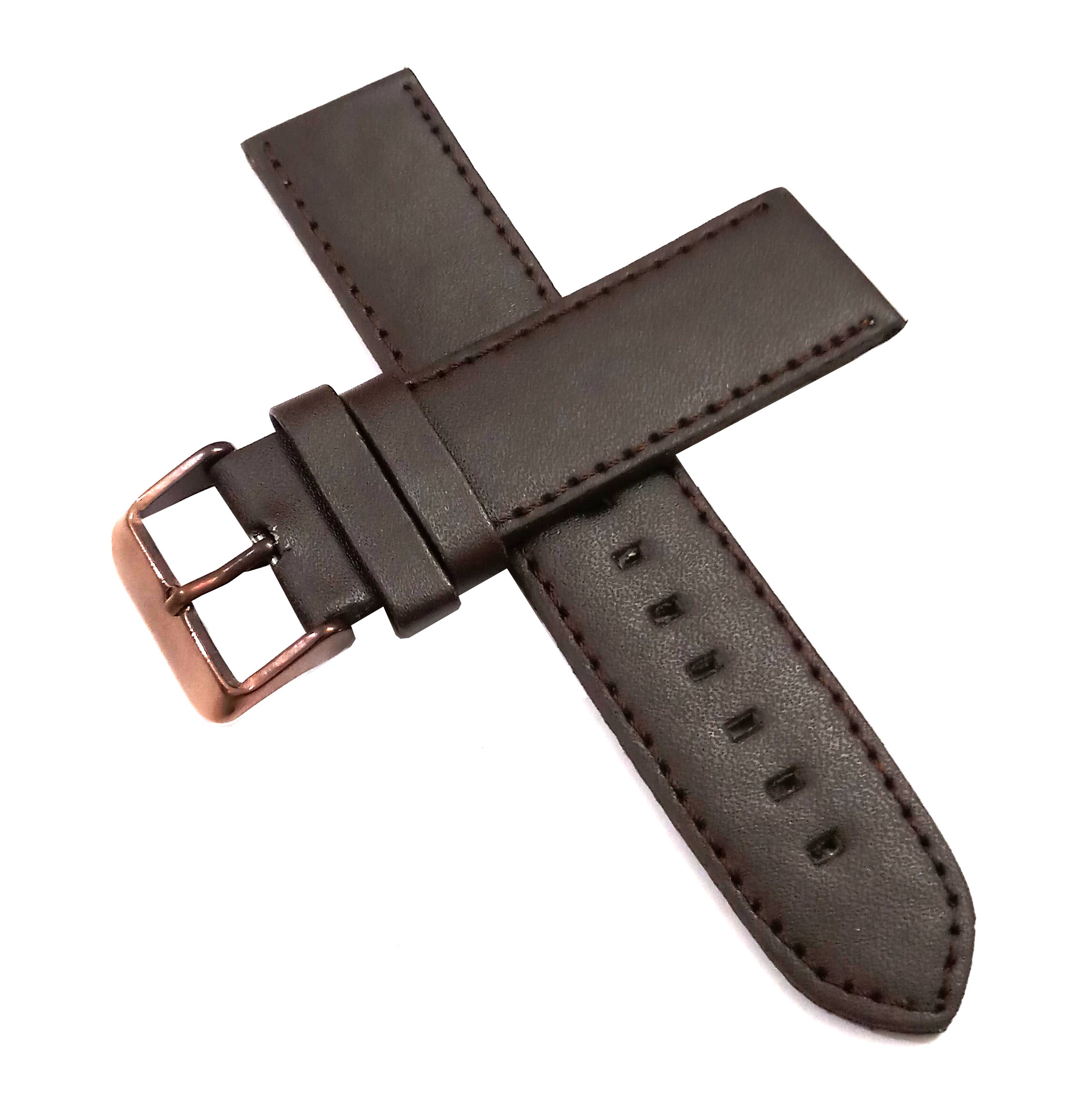 22mm Genuine Leather Watch Band Strap Fits TANG Dark Brown Brown Pin Buckle - Image 2