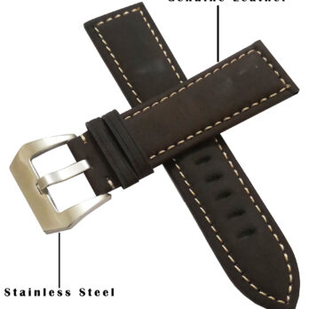 22mm Genuine Leather Watch Band Strap Fits 11255 SIGTURE II Dark Brown With Brown Stich Pin Buckle