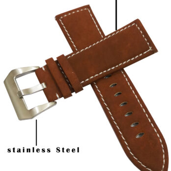24mm Genuine Leather Watch Band Strap Fits BC4 BC3 735-7641-4164RS Brown With White Stich Pin Buckle