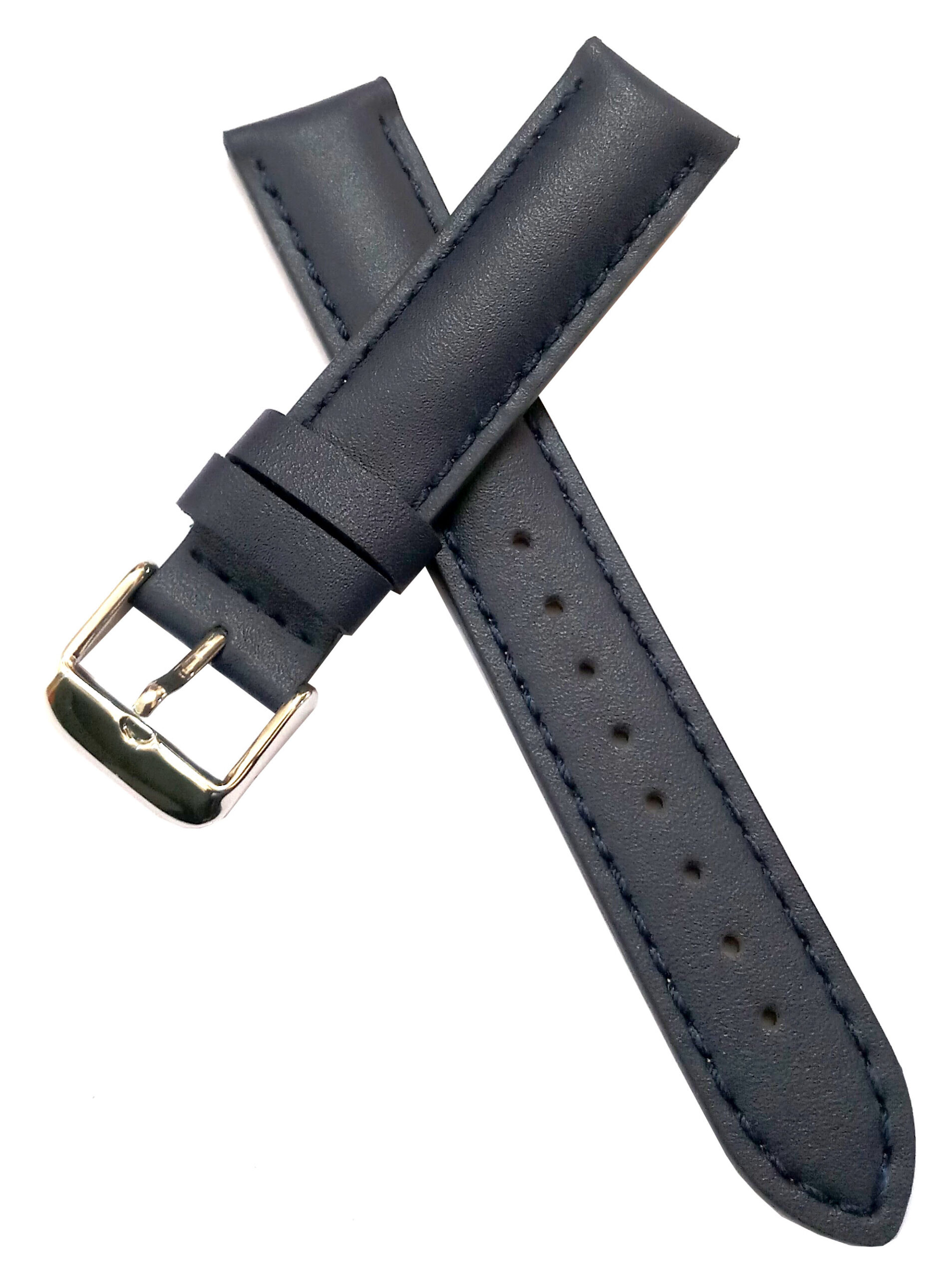21mm Genuine Leather Watch Band Strap Fits SEA DWELLER DEEPSEA 116660 Black With Black Stich Silver Buckle - Image 3