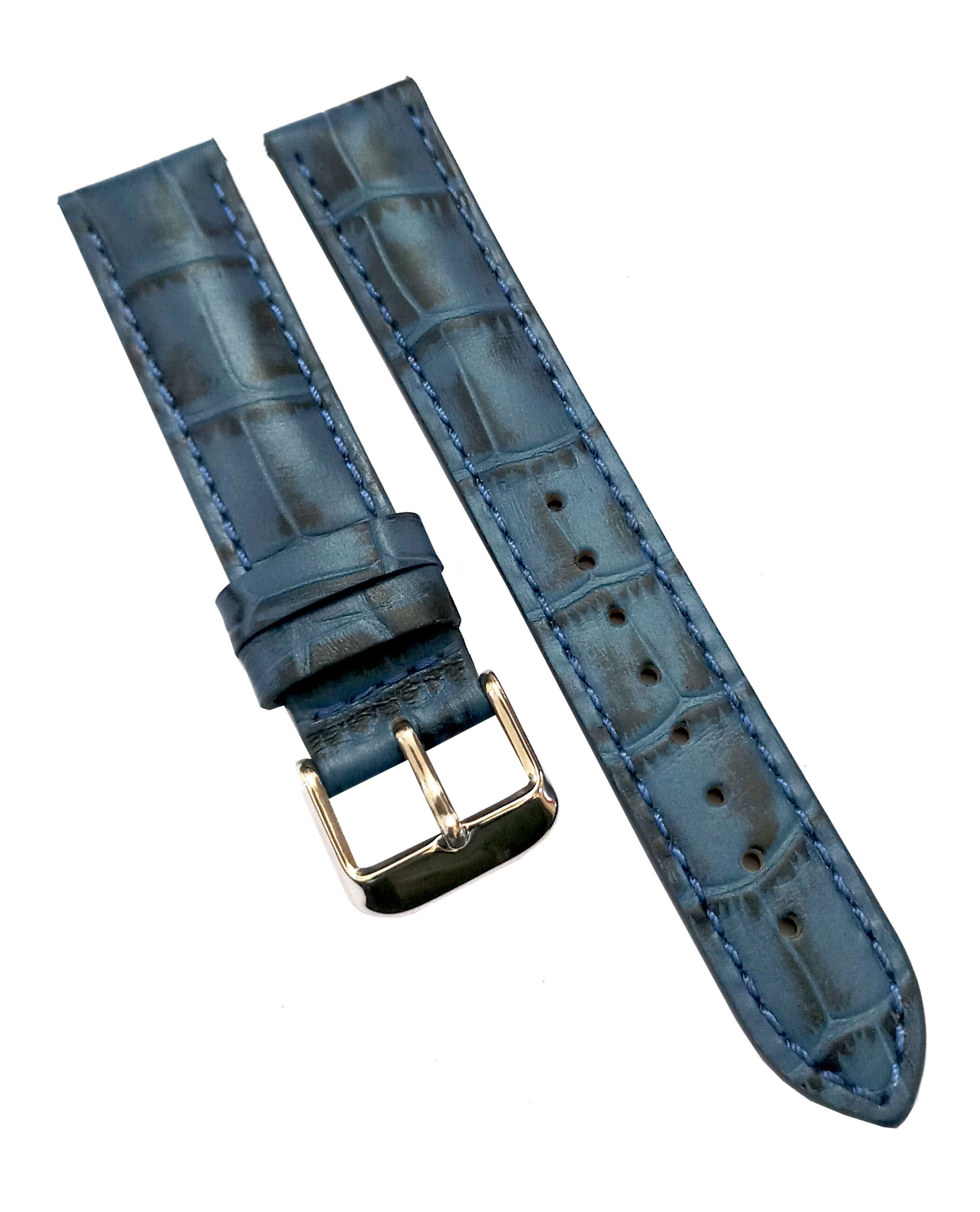 23mm Genuine Leather Watch Band Strap Fits SANTOS 100 XL W20073X8 Blue with Blue Stich Silver Buckle - Image 3