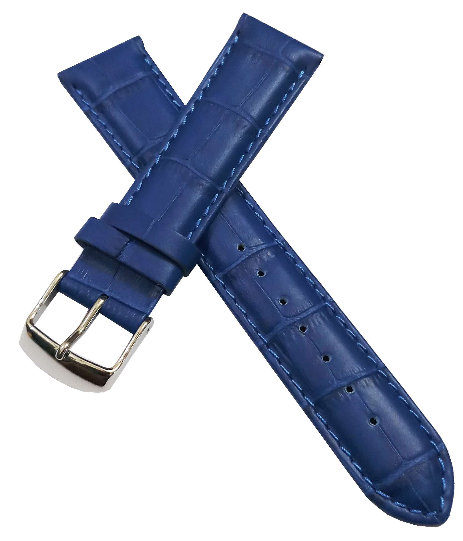 20mm Genuine Leather Watch Band Strap Fits HYDRO CONQUEST Blue Wih Blue Stich Pin Buckle - Image 3