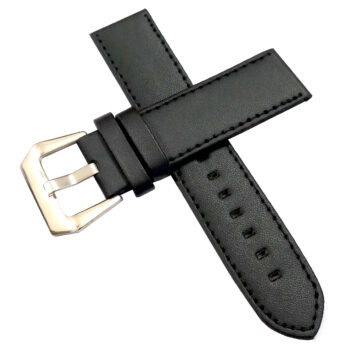 22mm Genuine Leather Watch Band Strap Fits HYDRO L3840456 Black With Black Stich Pin Buckle