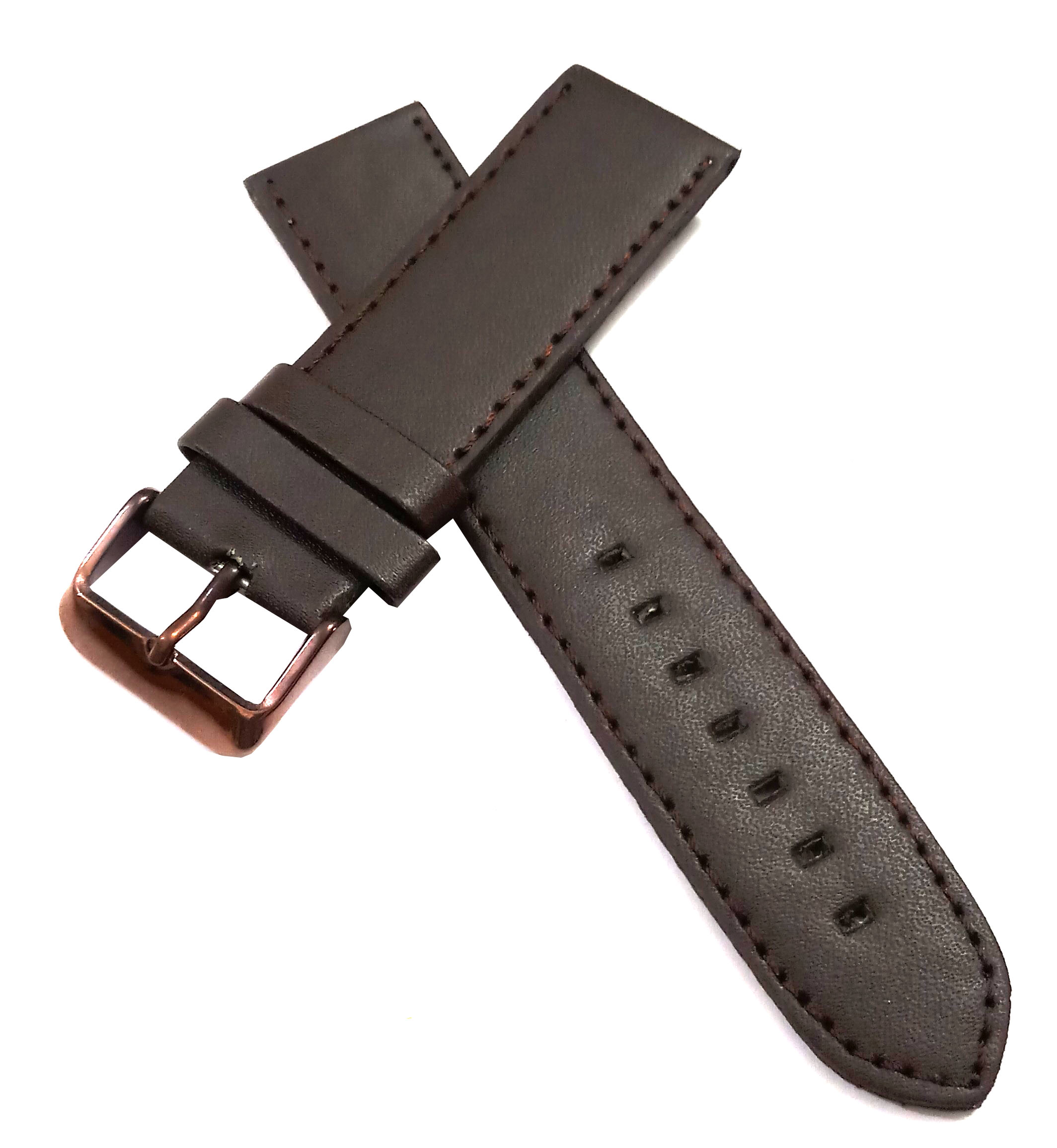 22mm Genuine Leather Watch Band Strap Fits TANG Dark Brown Brown Pin Buckle - Image 3