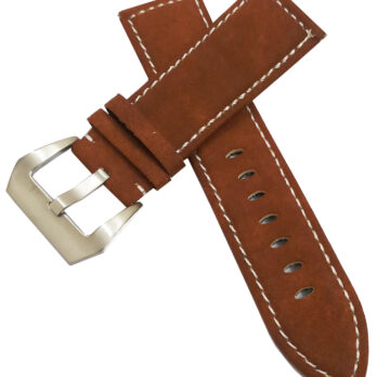 24mm Genuine Leather Watch Band Strap Fits BC4 BC3 735-7641-4164RS Brown With White Stich Pin Buckle