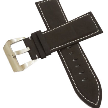 24mm Genuine Leather Watch Band Strap Fits 45-45.5MM Planet Ocean SEAMASTER Dark Brown With White Stich Pin Buckle