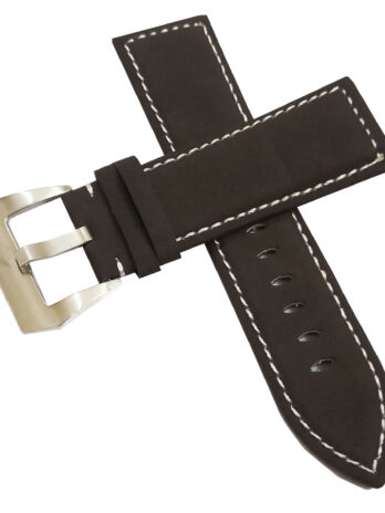 24mm Genuine Leather Watch Band Strap Fits 45-45.5MM Planet Ocean SEAMASTER Dark Brown With White Stich Pin Buckle