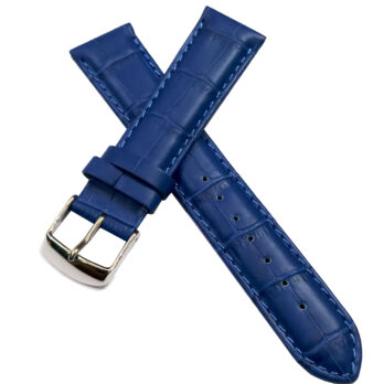 18mm Genuine Leather Watch Band Strap Fits 96A108  96A101 Blue With Blue Stich Silver Buckle