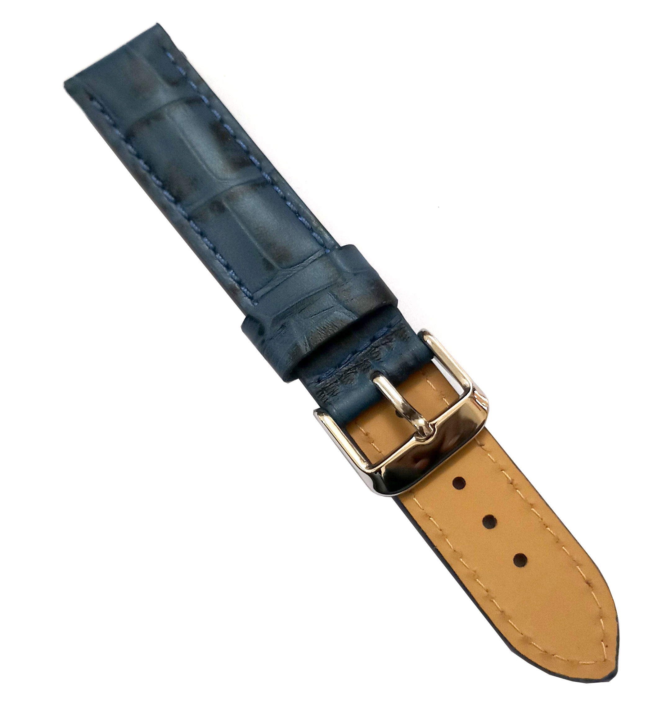 23mm Genuine Leather Watch Band Strap Fits SANTOS 100 XL W20073X8 Blue with Blue Stich Silver Buckle - Image 4