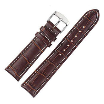 18mm Genuine Leather Watch Band Strap Fits  CLASSIMA 8692 8733 Brown With White Stich Silver Buckle-SB-28