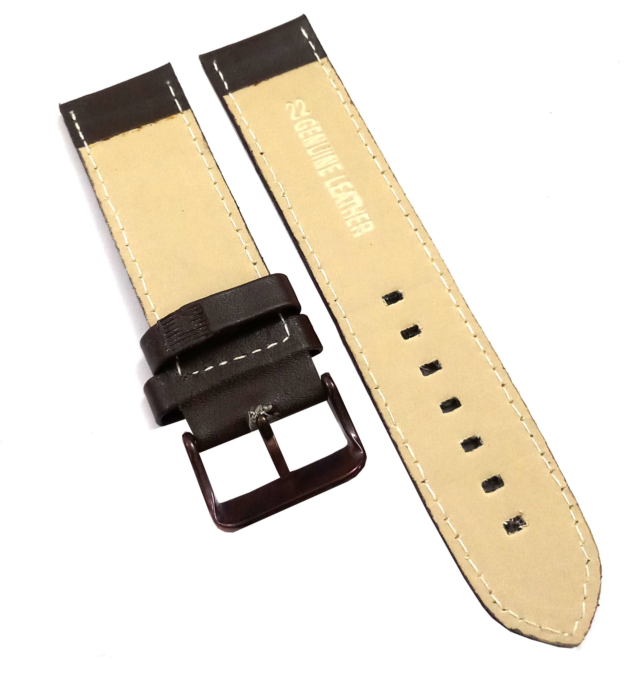 22mm Genuine Leather Watch Band Strap Fits TANG Dark Brown Brown Pin Buckle - Image 5