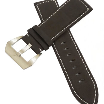 24mm Genuine Leather Watch Band Strap Fits 45-45.5MM Planet Ocean SEAMASTER Dark Brown With White Stich Pin Buckle
