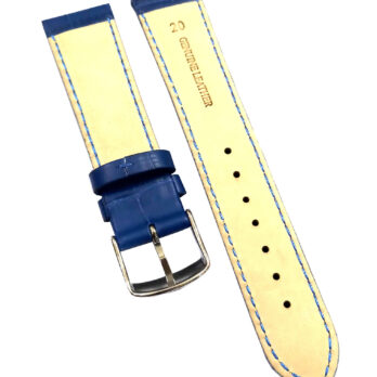 18mm Genuine Leather Watch Band Strap Fits 96A108  96A101 Blue With Blue Stich Silver Buckle