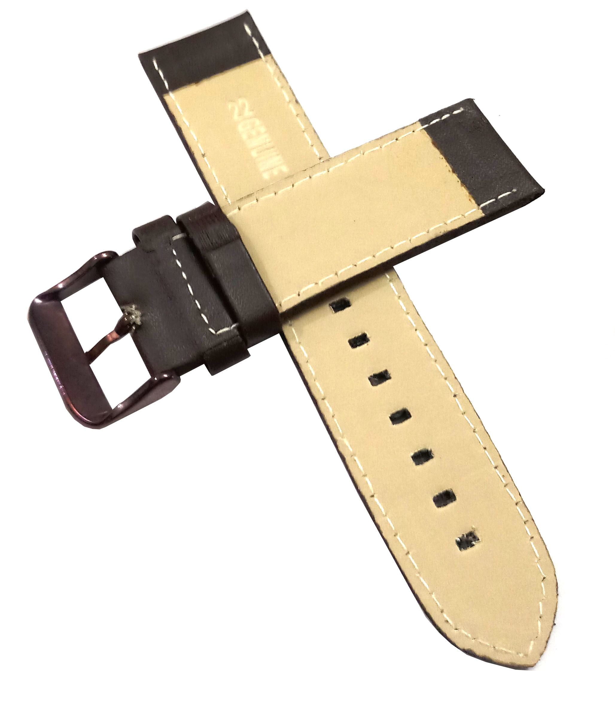 22mm Genuine Leather Watch Band Strap Fits TANG Dark Brown Brown Pin Buckle - Image 6