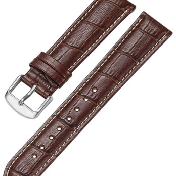 24mm Genuine Leather Watch Band Strap Fits XL AUTO Brown With White Stich Silver Buckle