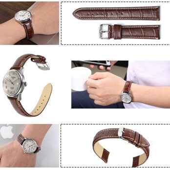 24mm Genuine Leather Watch Band Strap Fits XL AUTO Brown With White Stich Silver Buckle