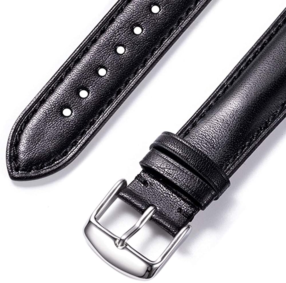 26mm Genuine Leather Watch Band Strap Fits Reserve 0360 Black Silver Buckle - Image 3